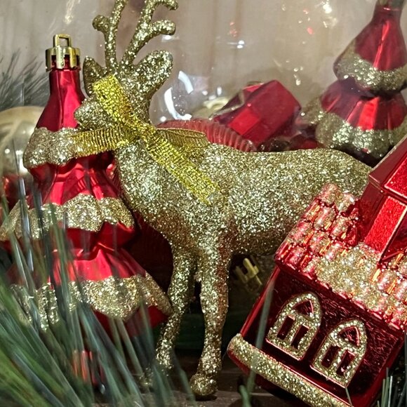 Assortment of 15 Red and Gold Christmas Tree Home Holiday Hanging Ornaments - Picture 3 of 4